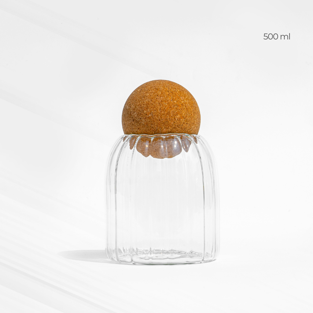 Fluted Storage Glass with Cork lid (500 ml)