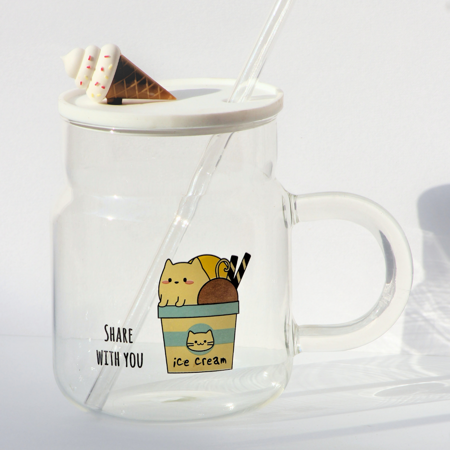 Ice Cream Mug with Straw & Silicon Lid