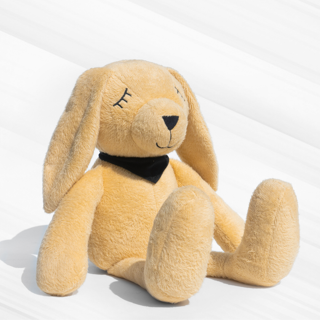 A super soft pastel beige rabbit plush toy with long ears, ISI certified, huggable, and perfect as a cute soft toy for kids and adults.