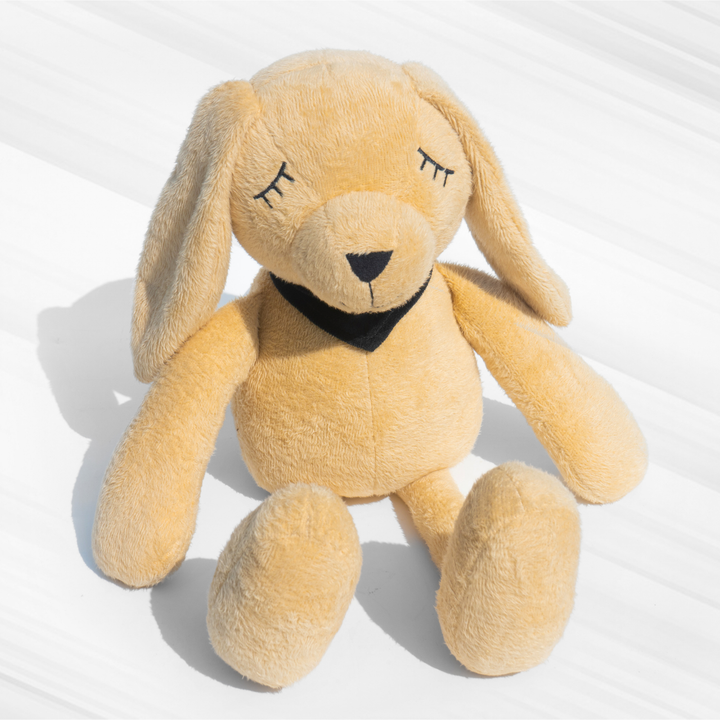 A super soft pastel beige rabbit plush toy with long ears, ISI certified, huggable, and perfect as a cute soft toy for kids and adults.