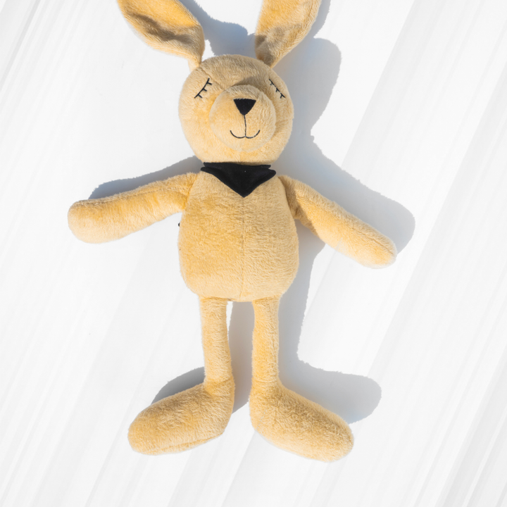 A super soft pastel beige rabbit plush toy with long ears, ISI certified, huggable, and perfect as a cute soft toy for kids and adults.