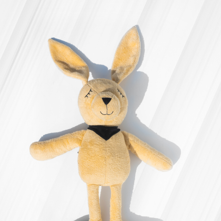 A super soft pastel beige rabbit plush toy with long ears, ISI certified, huggable, and perfect as a cute soft toy for kids and adults.