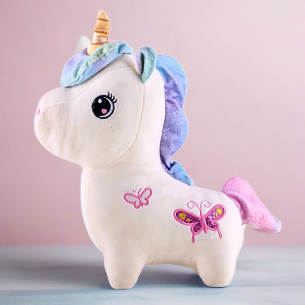 Unicorn plush toy with a horn