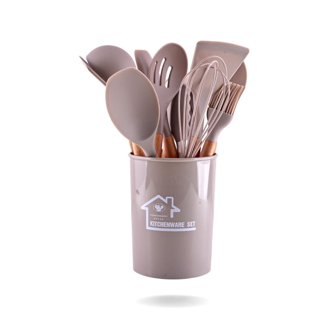 SILICONE SPATULA SET OF 12 Kitchenware CandyFlossstores KHAKHI 